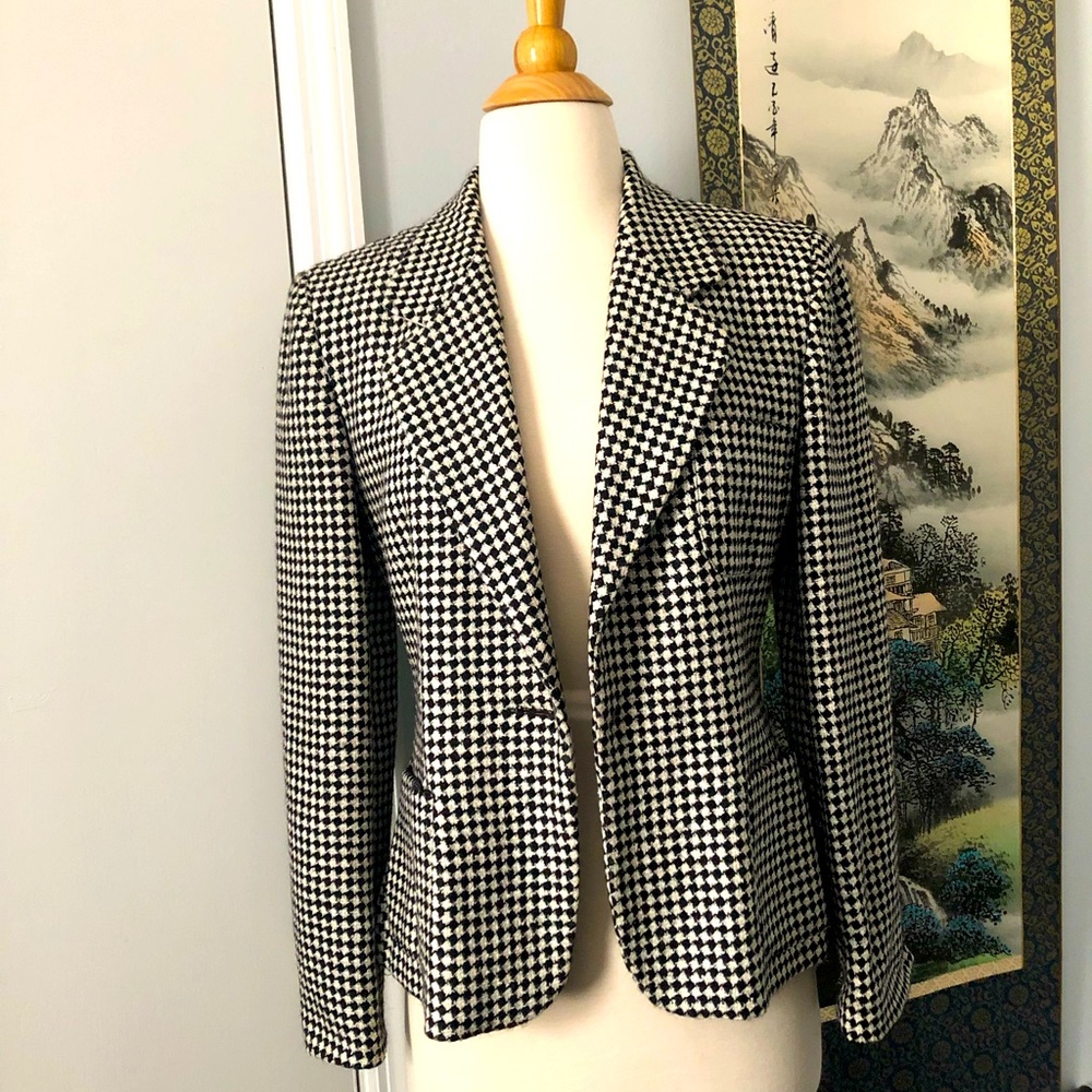 MOSCHINO cheap and chic Houndstooth 3 pocket wool blazer